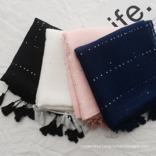 Fashion women travel scarf plain cotton shawl with tassels sequin plaid scarf